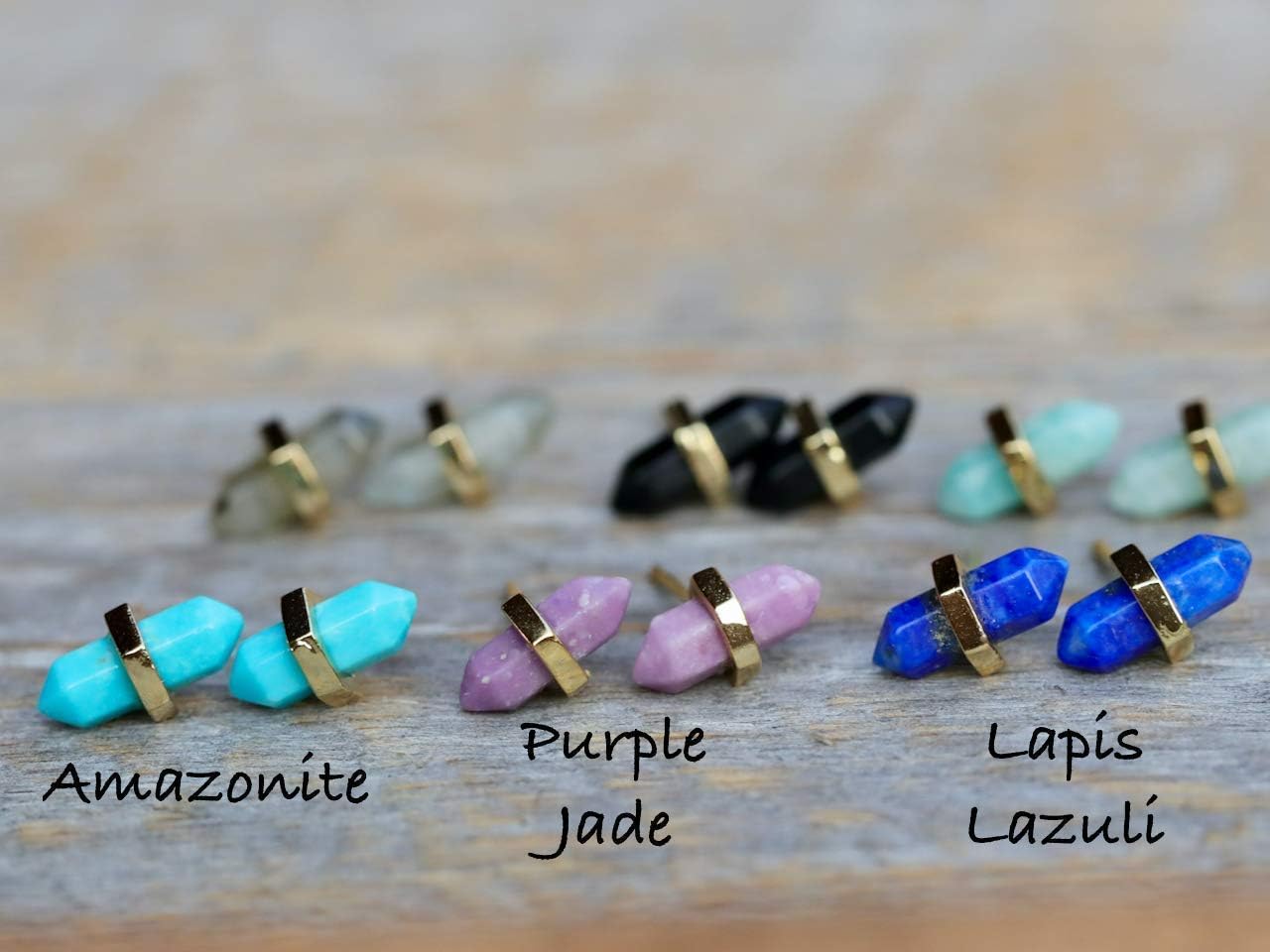 Turquoise Blue Amazonite Gemstone Stud Earrings-Genuine Gemstone- Women's Jewelry- Pencil Stud