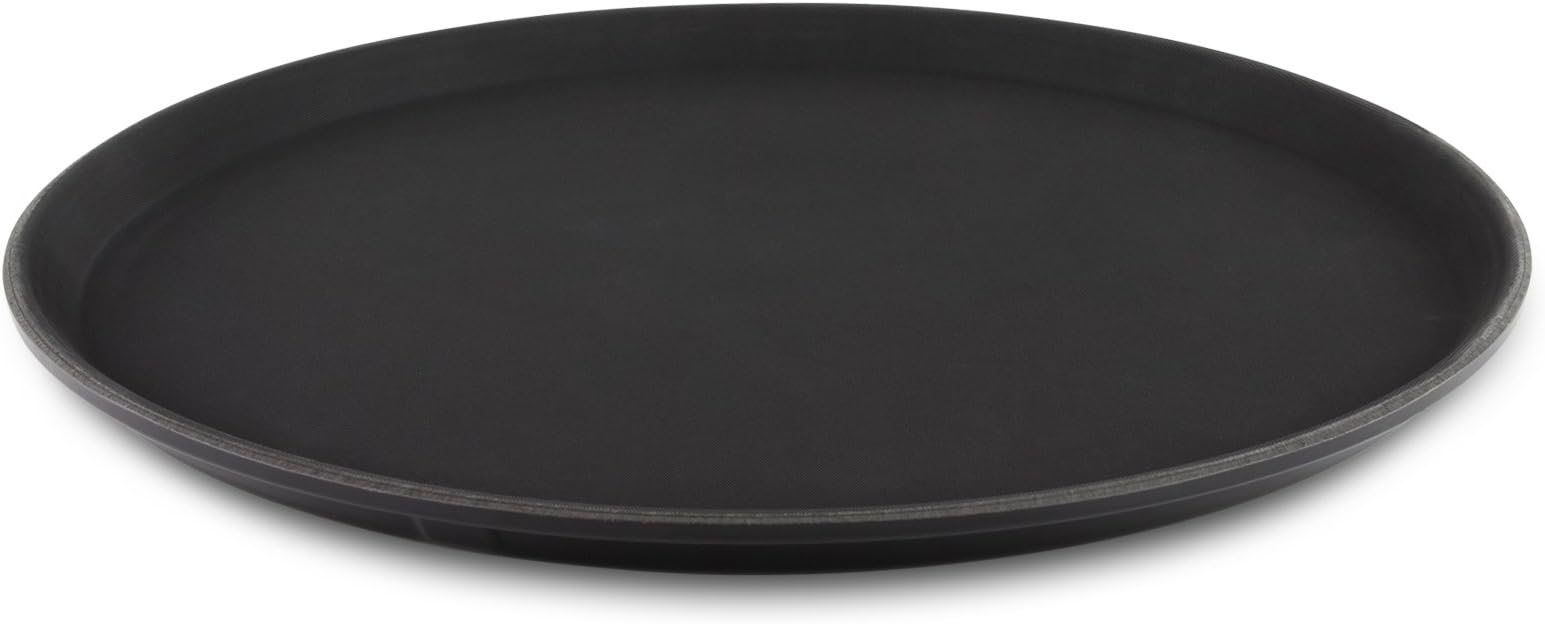 Non-Slip Round Food and Drink Plastic Serving Tray with High Grip Rubber Surface, Round, 16" Diameter