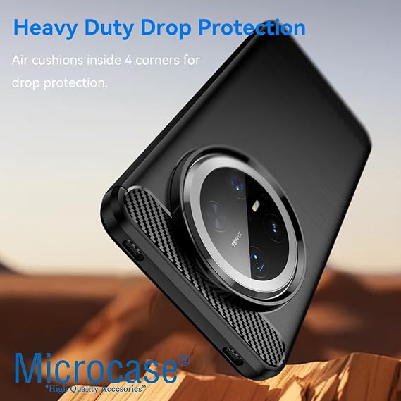 Microcase Huawei Mate 70 Pro/ 70 Pro Plus ile Uyumlu Brushed Carbon Fiber Silikon Kılıf - Siyah AL3332