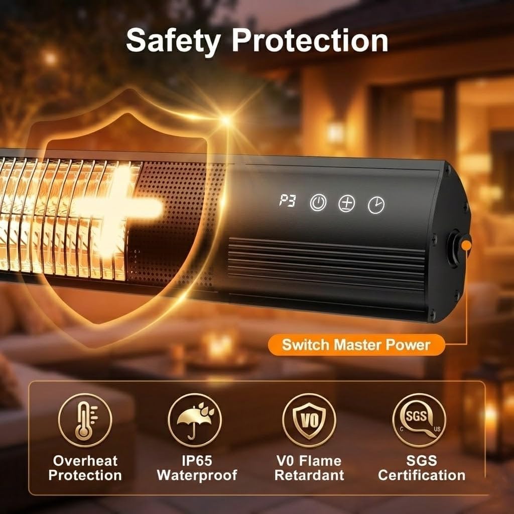Electric Patio Heater, 1500W Wall Mounted Outdoor Heater with Remote Control & 24H Timer, IP65 Waterproof Carbon Infrared Heater for Backyard, Gazebo, Garage and Restaurant