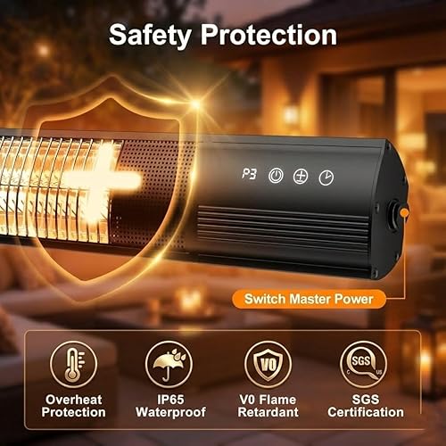 Miniatura 5 de YESERLl - Calentador eléctrico de patio con control remoto, calentador de 1500 W, calentamiento rápido con 3 ajustes de potencia, calentador