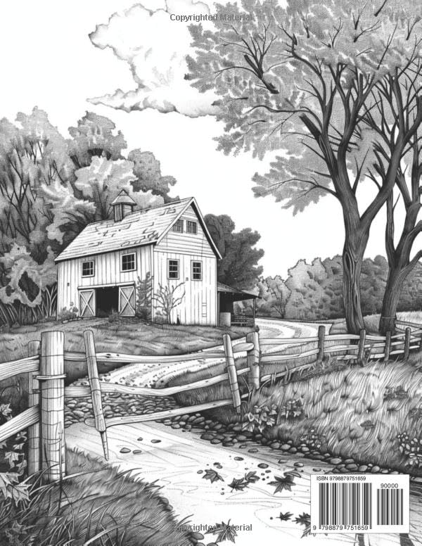 New England Countryside Adult Coloring Book Grayscale Images By TaylorStonelyArt: Volume I (Intricate Mandala Patterns For Adults) image 3