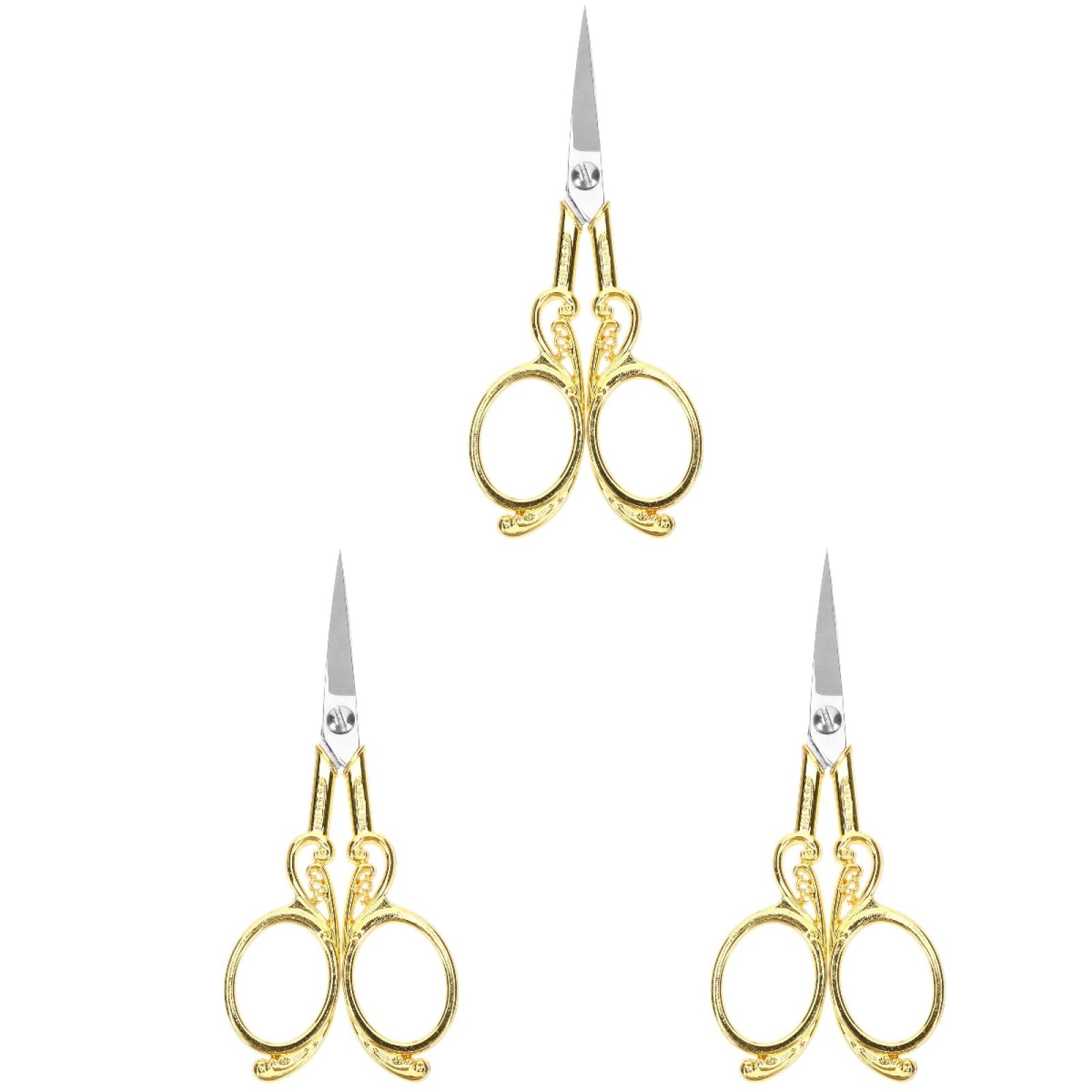 SHINEOFI 3 Pezzi forbici retrò scissors tessuto acciaino forbicine per cucito filo per cucire Forniture di cucito forbice da ricamo cesoia per lavori di Acciaio inossidabile Golden