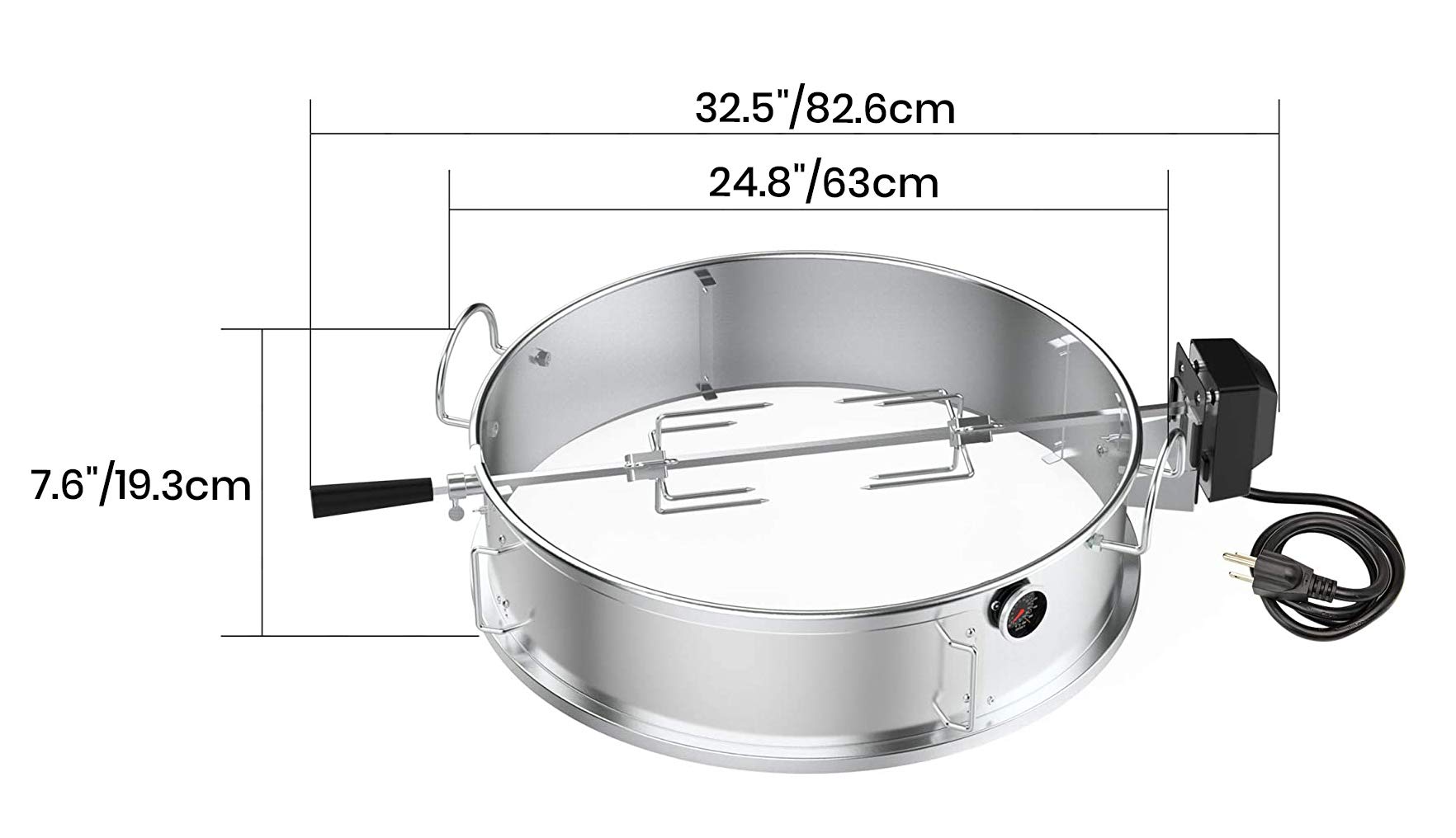 onlyfire Kit de Anillo de Pizza de Acero Inoxidable con asador, Kit de Barbacoa Multifuncional, para Asar Pollo y cocinar Pizza, se Adapta a la mayoría de Las Parrillas de Caldera de carbón de 57 cm