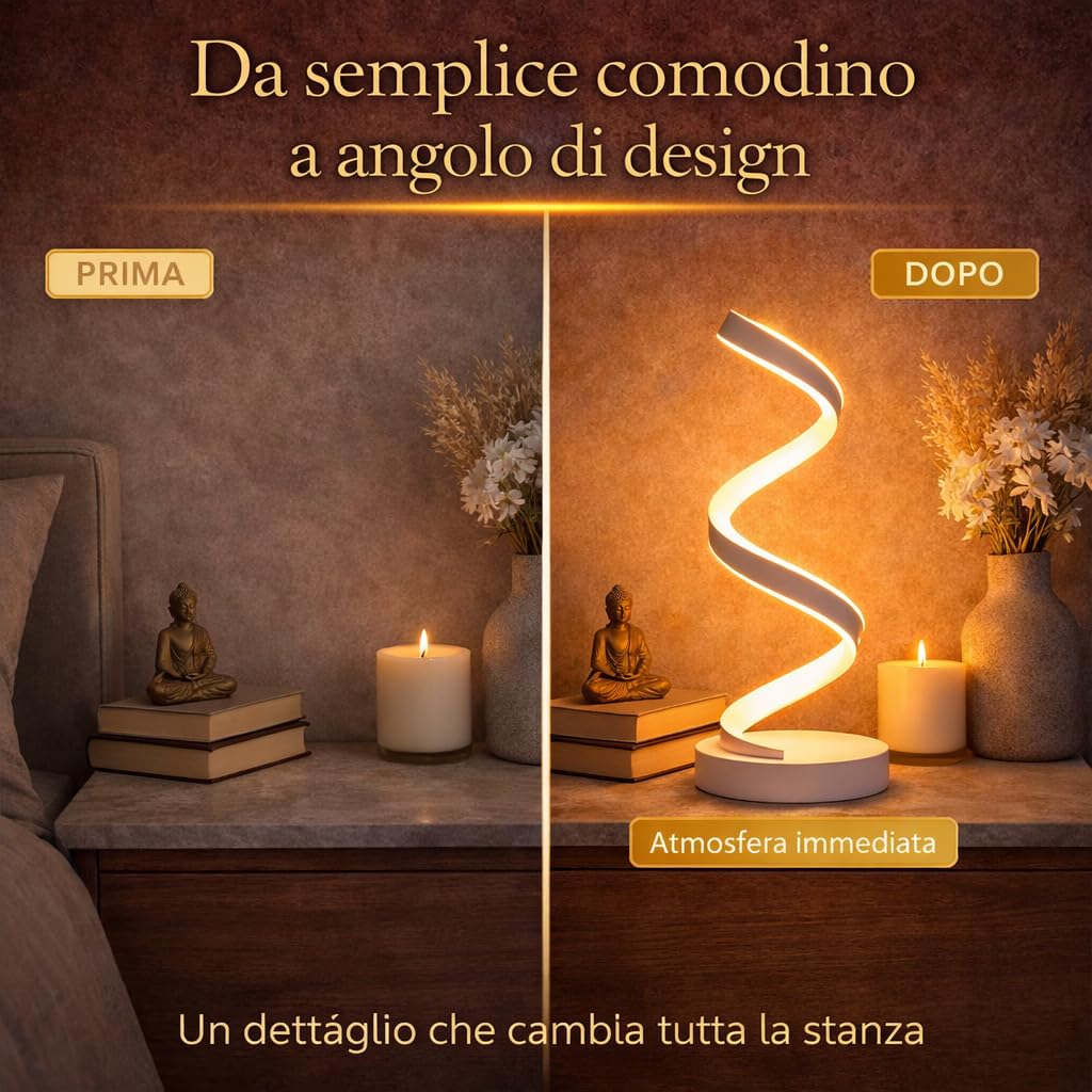 Arcadia Lampada da Comodino LED - Luce Notturna Dimmerabile Bianco Freddo, Naturale e Caldo - Design a Spirale Moderno 3200 Lumen - Abat-jour per Camera da Letto, Scrivania e Salotto (2 x Argento)