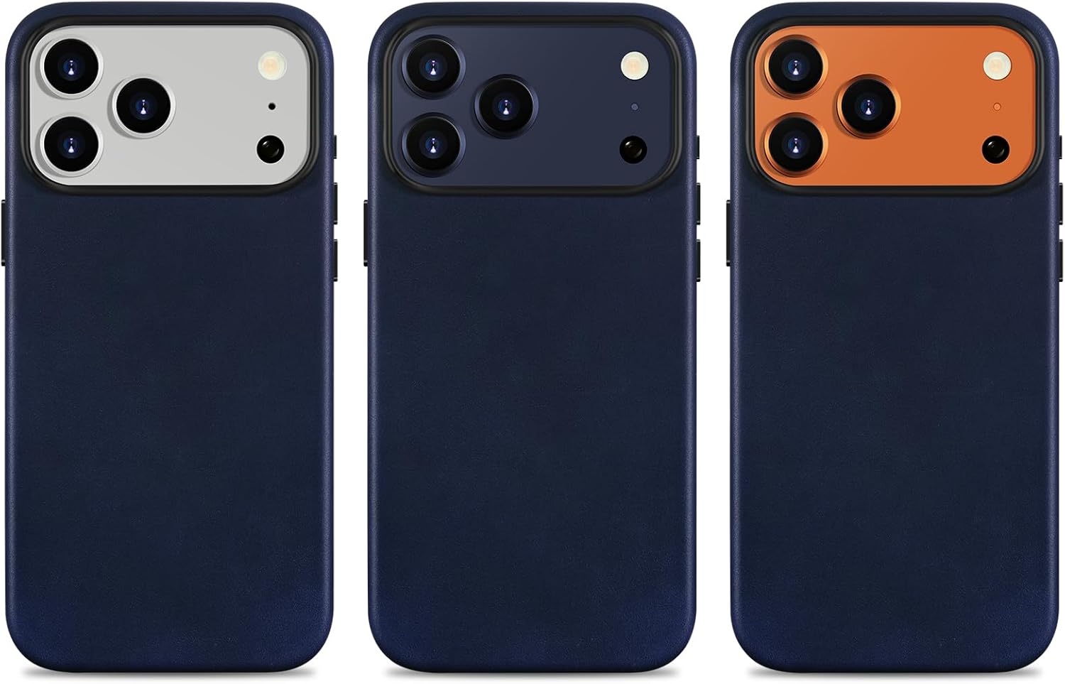 Belemay Handcrafted Full-Grain Vegetable-Tanned Leather Case for iPhone 17 Pro Max, Compatible with MagSafe, Two-Tone Effect, Natural Patina, Camera Control Button, Metal Buttons (6.9"), Navy Blue - Image 9