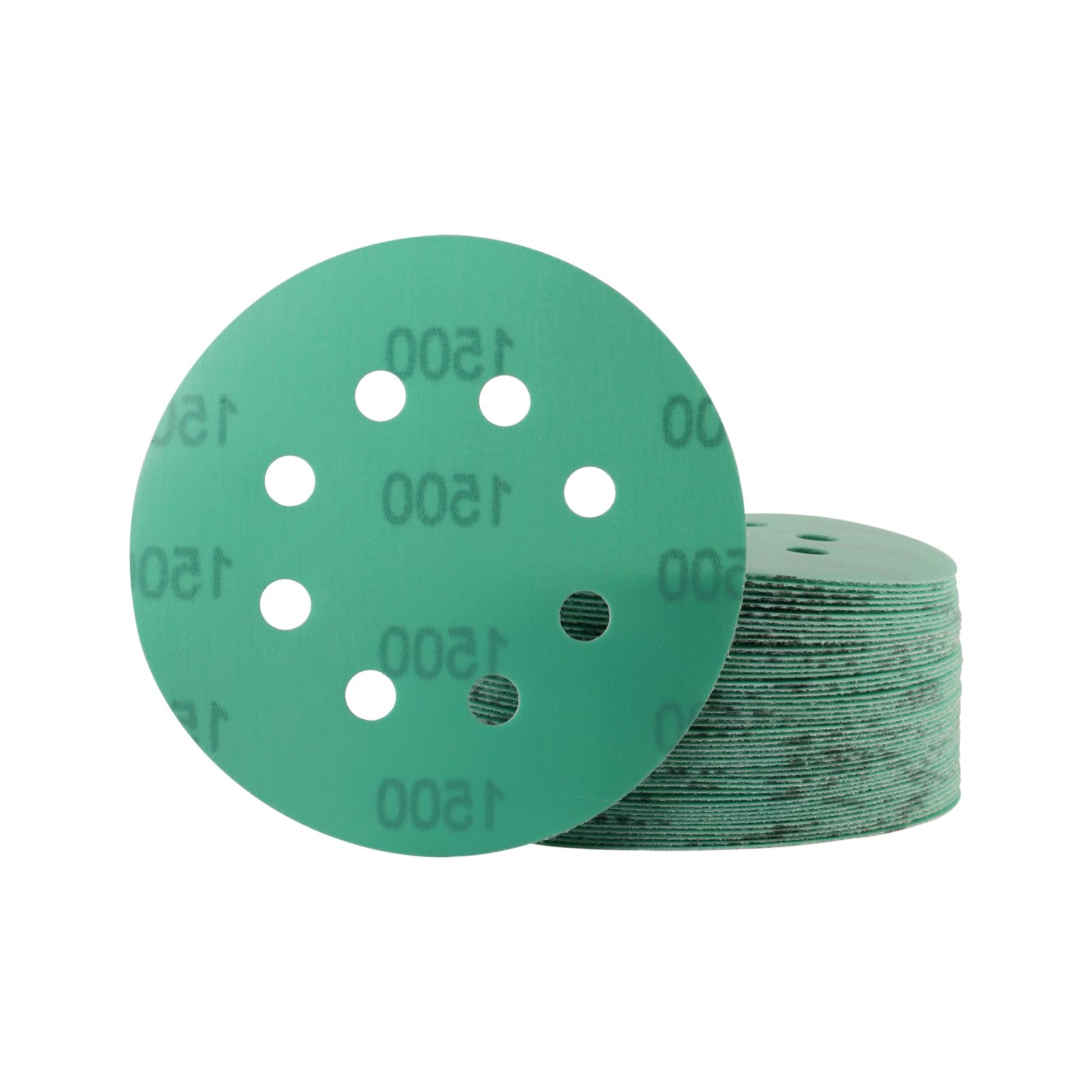 POLIWELL 5 Inch 8 Holes Sanding Discs 1500 Grit 50 Pack, Wet Dry Heavy Duty Sanding Disc Hook & Loop Polyester Film Backed Fine Sandpaper for Random