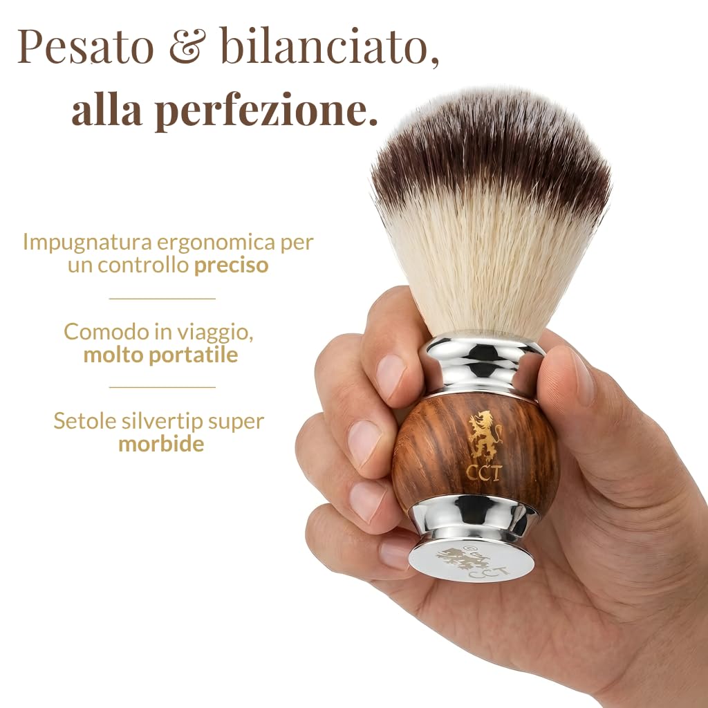 Pennello da Barba The Cambridge Cutthroat Vegana Setole Sintetiche di Tasso Regalo per Rasatura da Uomo Pennello Barba Premium in Legno e Acciaio Inossidabile
