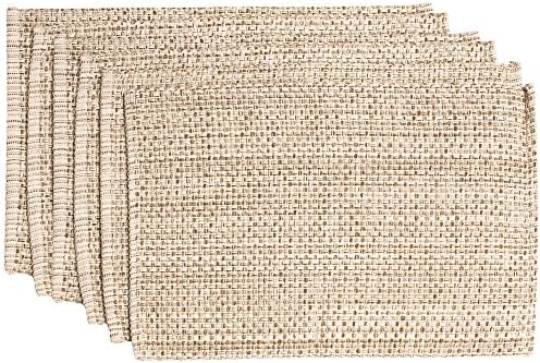 Sweet Home Collection 100% Cotton Placemats for Dining Room Rectangle Two Tone Woven Fabric 13" x 19" Soft Durable Table Mat Set, Set of 6, Eggshell