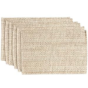 Sweet Home Collection 100% Cotton Placemats for Dining Room Rectangle Two Tone Woven Fabric 13″ x 19″ Soft Durable Table Mat Set, Set of 4, Eggshell