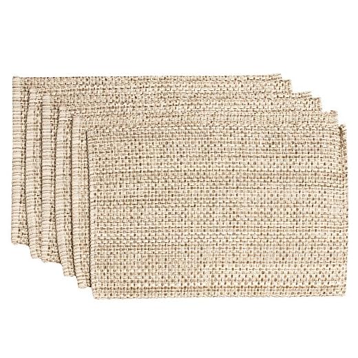 Sweet Home Collection 100% Cotton Placemats for Dining Room Rectangle Two Tone Woven Fabric 13" x 19" Soft Durable Table Mat Set, Set of 4, Eggshell