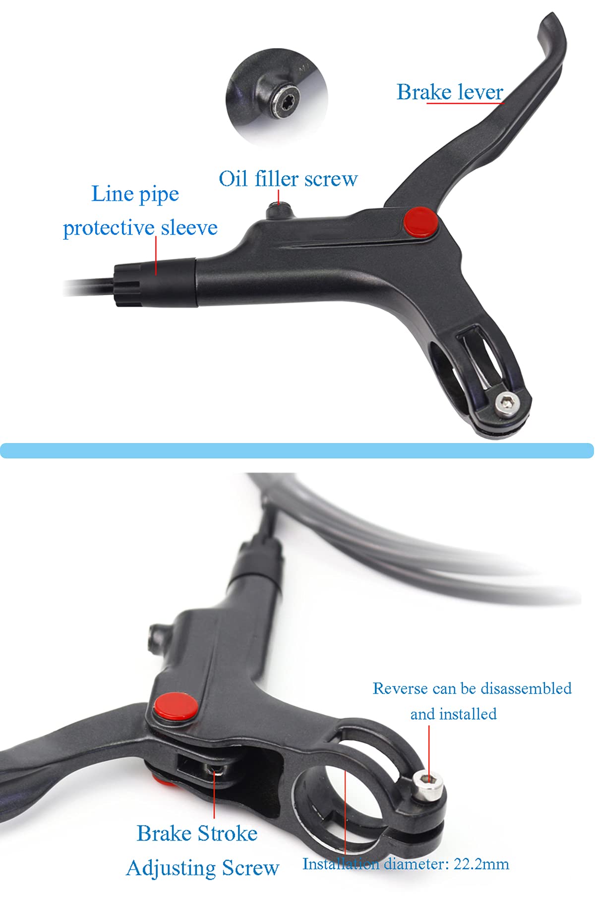 DYTWXG Freni a Disco Idraulici Set di Freni Idraulici per Mountain Bike Freno Idraulico Anteriore e Posteriore MTB con rotore a Disco flottante 160 mm, B