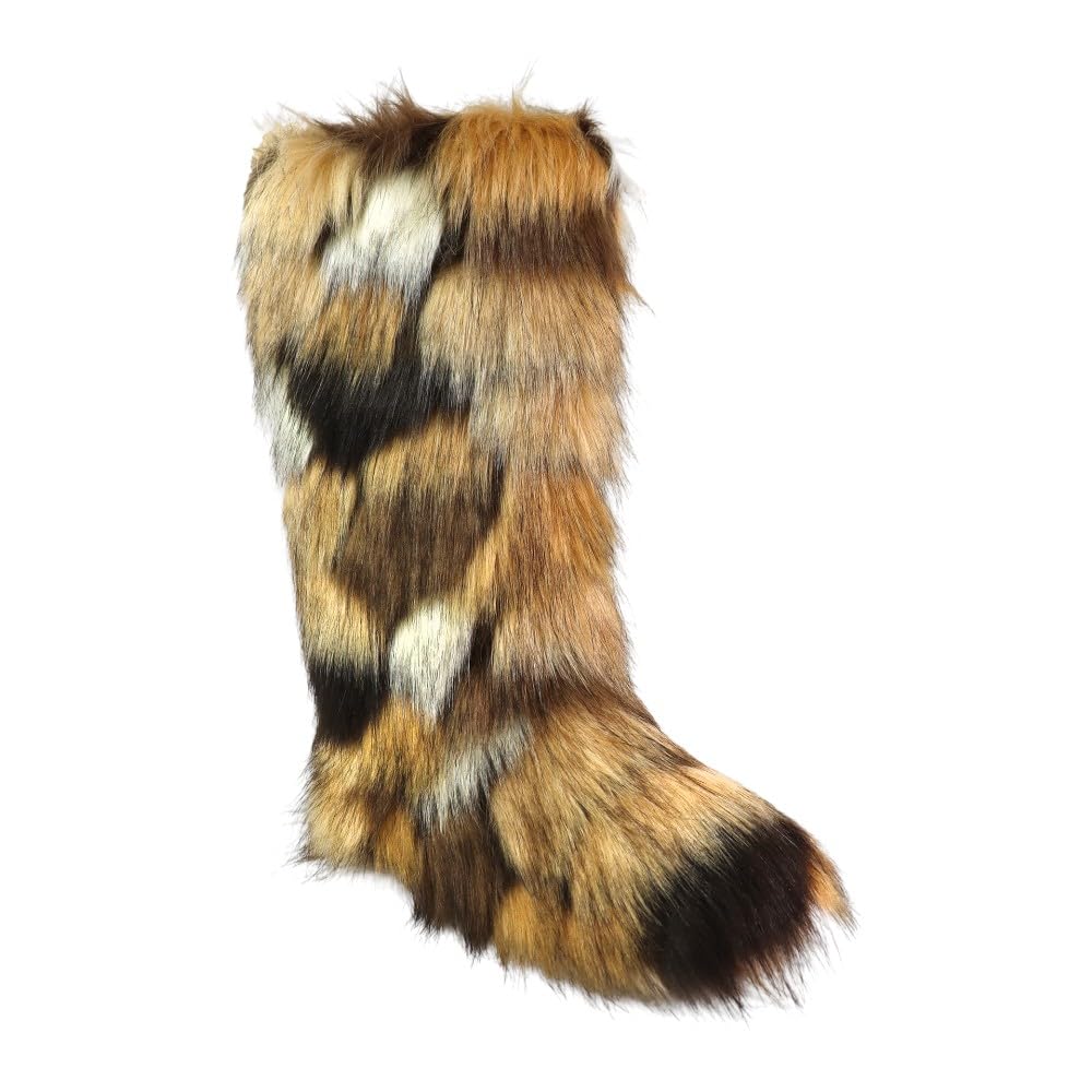 Womens Faux fur Boot Furry Fluffy Snow Boot Mid-Calf Fashion Boots