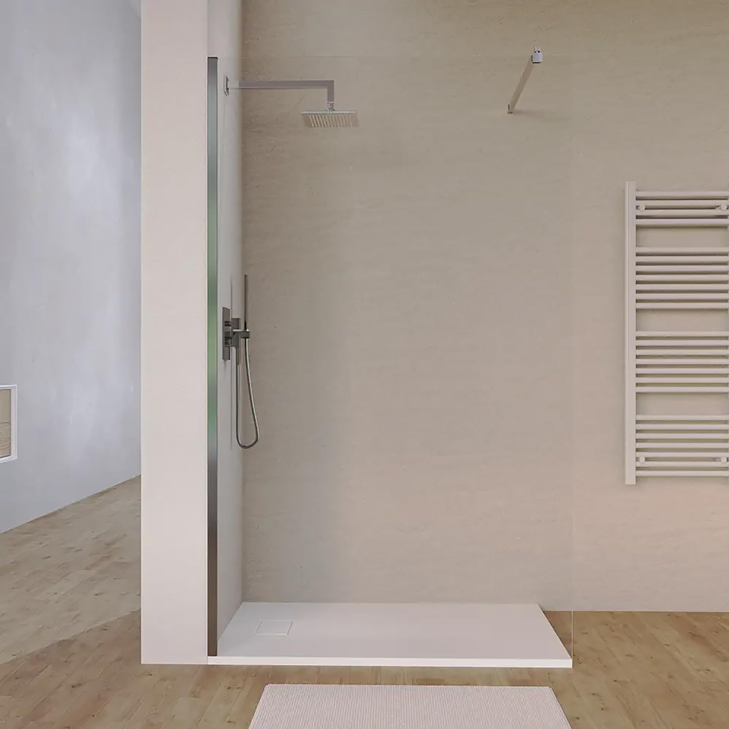Box Doccia Walk-In 70cm Altezza 200cm Vetro Temperato Trasparente da 8mm con Trattamento Anticalcare