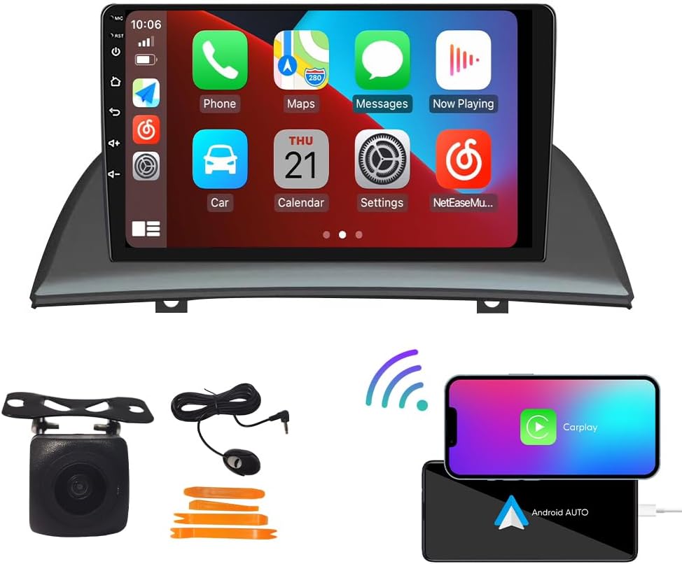 [2G+32G] Carplay Android Auto Touchscreen Autoradio Car Stereo GPS Navigation FM Radio Head Unit WiFi Mirror Link Multimedia Player GPS Radio DSP for BMW x3 2003-2010 if Applicable