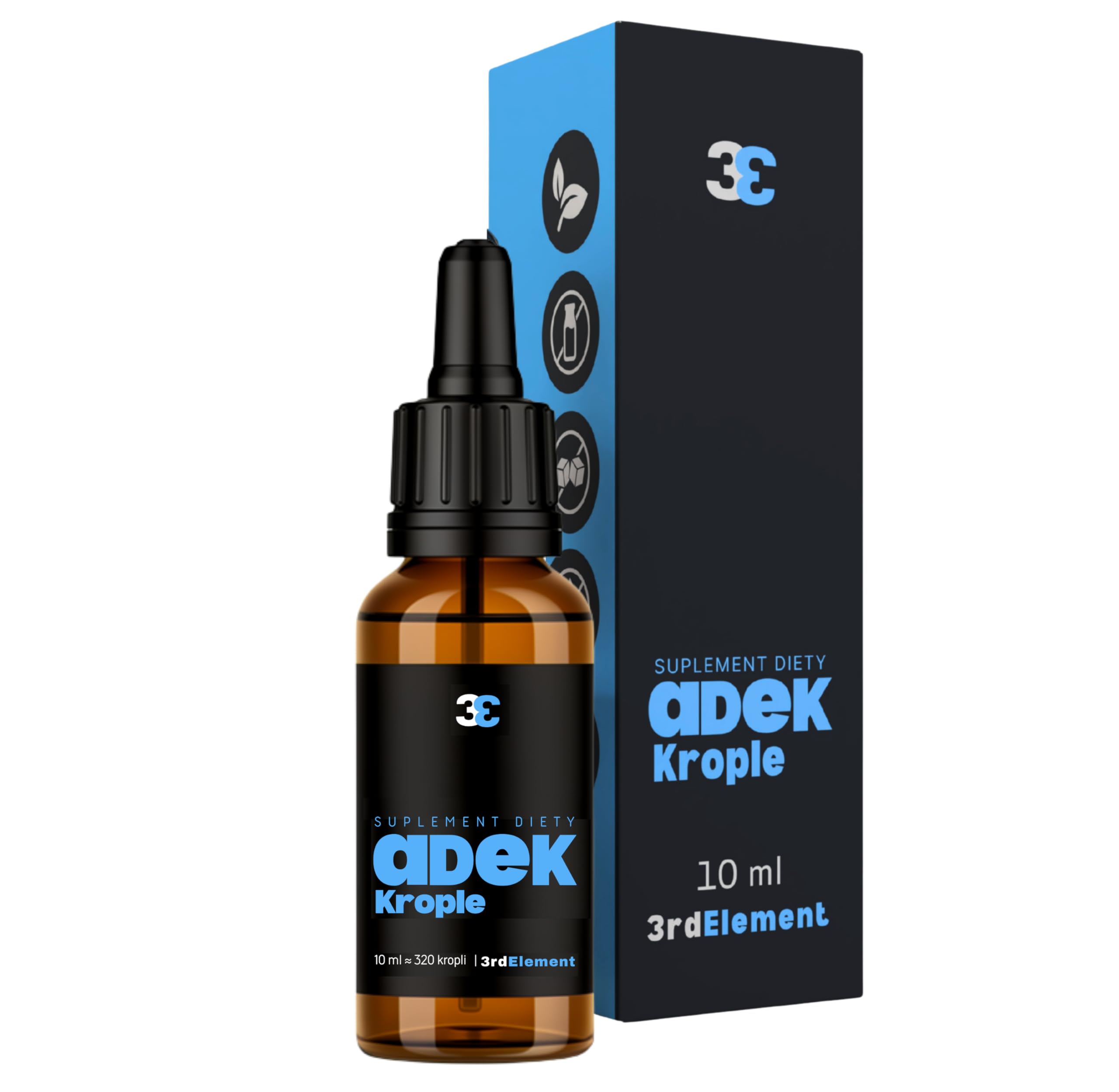 Witaminy ADEK w kroplach 10 ml | Wegańska formuła | Wspiera odporność, wzrok, skórę i kości | 3rd Element Nutrition
