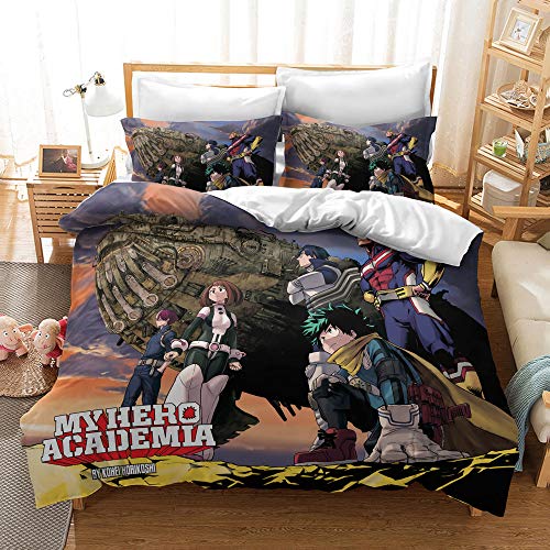 CHAOSE-FRB Ensemble De Courtepointe en Microfibre My Hero Academia avec Fermeture à Glissière Literie Housse De Couette Et Taies d'oreiller (50x75cm) Facile d'entretien Doux (E,220x240cm(1.8M/2MBed)) Cover