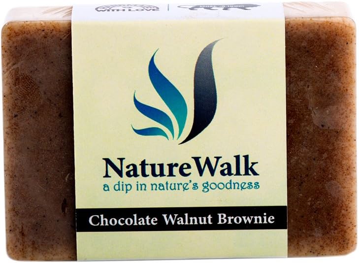 Chocolate Walnut Brownie Bar soap With Crushed walnuts shells, Milk, Dark Chocolate fragrance oils, Saponified oils, Glycerin, Water, Vitamin E, permitted colors & fragrance,100% veg Gentle Bathing Bar, 125g By NatureWalk Products