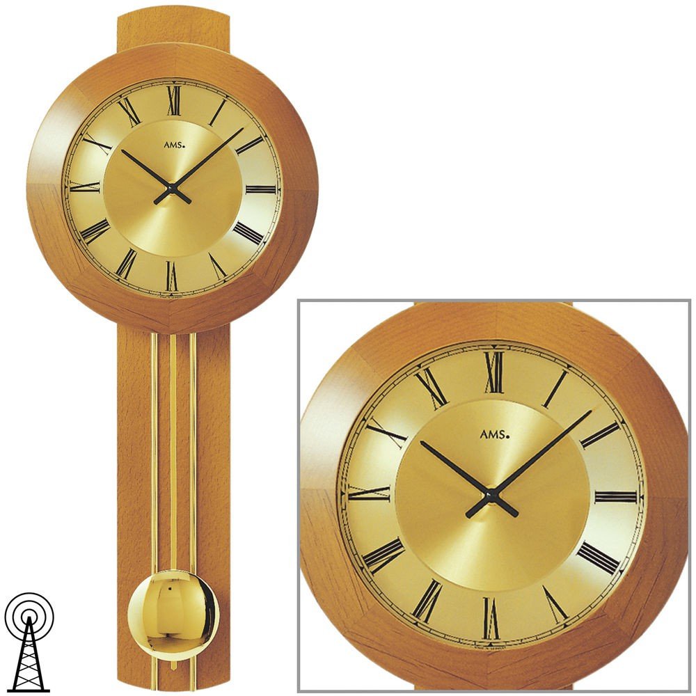 Funkwanduhr Wanduhr mit Pendel Funk Massivholz kirschbaumfarben lackiert