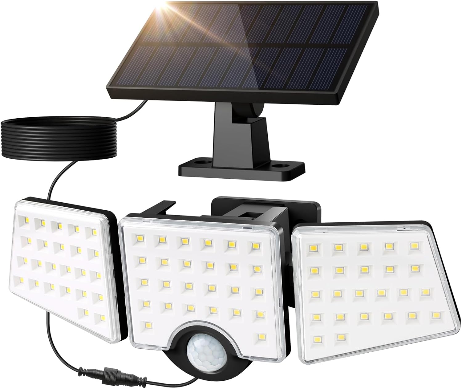 Lepro Solar Motion Sensor Light Outdoor, WL5000 Security Lights, Separate Solar Panel, 3 Adjustable Heads 270° Wide Angle, 6500K Flood Light, IP65 Waterproof for Outside Porch Yard Garage | 3 Adjustable Heads Solar Light Outdoor IP65 Waterproof Wall Light 270° Angle 360 Rotating for Garden