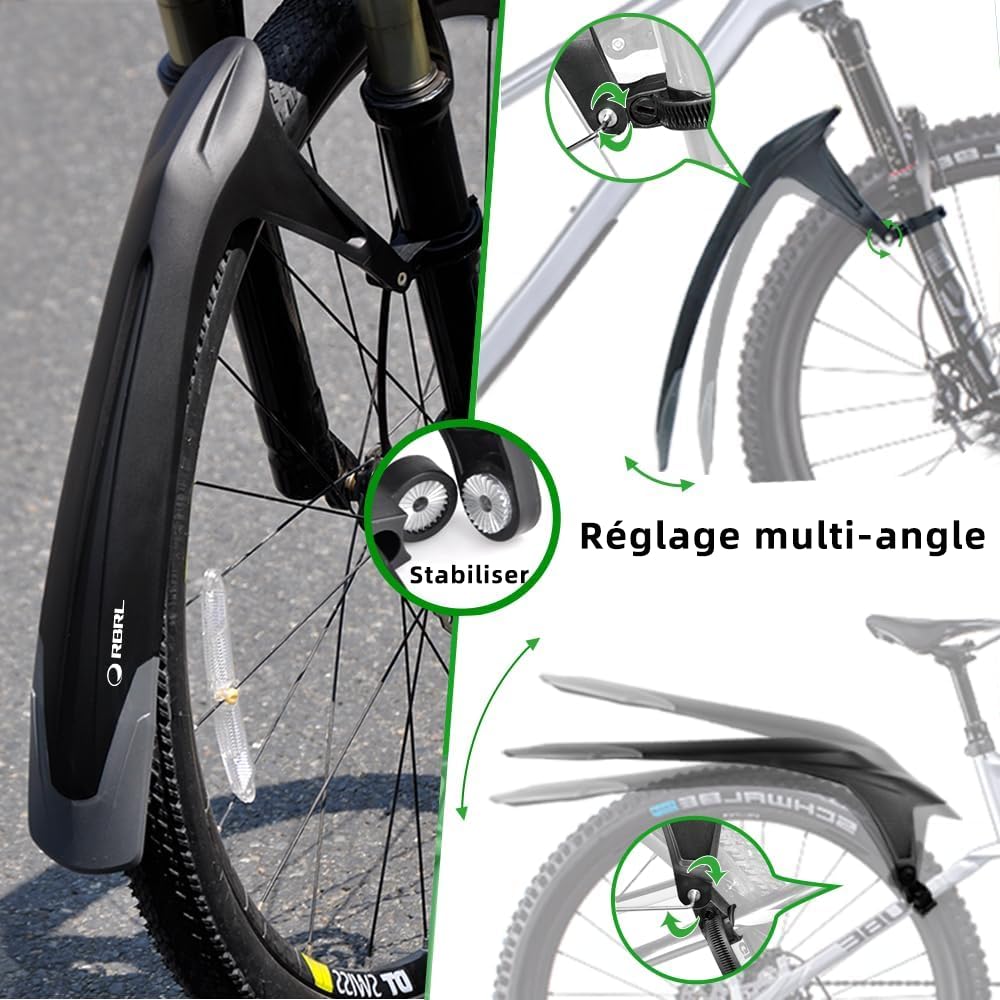 RBRL Garde-boue de vélo réglable pour VTT, épais et large, garde-boue universel de 61 à 73,7 cm, garde-boue de vélo à suspension intégrale, garde-boue pour vélo tout-terrain, contre les éclaboussures