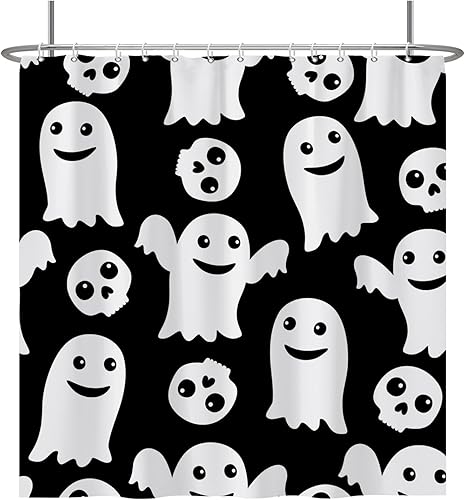 Miniatura 3 de Baocicco Juego de cortinas de ducha de fantasmas de Halloween, encantadores fantasmas de dibujos animados, divertidos trucos o tratos, cortinas de