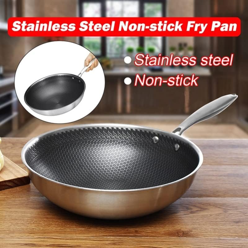Miniatura 2 de GOOFFY Soup Pot Stainless Steel Frying Pan Uncoated Honeycomb Non Stick Frying Pan Light Oil Smoke Frying Pan Household Gas Electromagnetic Oven Pot