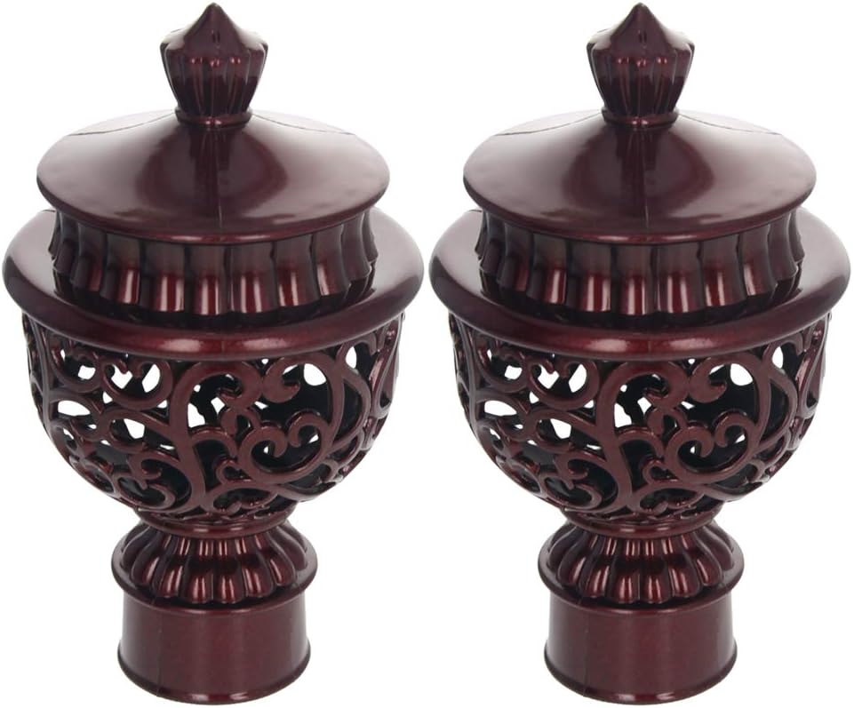 Auniwaig Curtain Rod Cap Finials Retro Hollow Head Caps, Red, 2 PCS