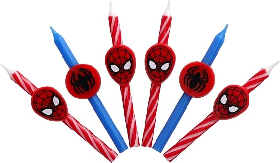 Marvels Spider-ManTM Birthday Cake Candles | 6 Birthday Candles for Cake Decorations, Red & Blue Candles, Cake Toppers for Spiderman Party