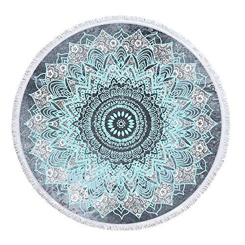 Mimihome Mandala Beach Towel,Indian Boho Hippie Bohemian Round Beach Towels With Tassel,Super Water Absorbsent And Dry Faster Beach Throw Blanket Yoga Mat, 59 Inch,Grey White Blue #TOP24