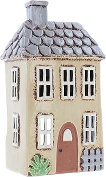 Shudehill Giftware Ceramic Village Pottery Garden House Tealight Holder, Home Ornament Candle Holder Medium Cream