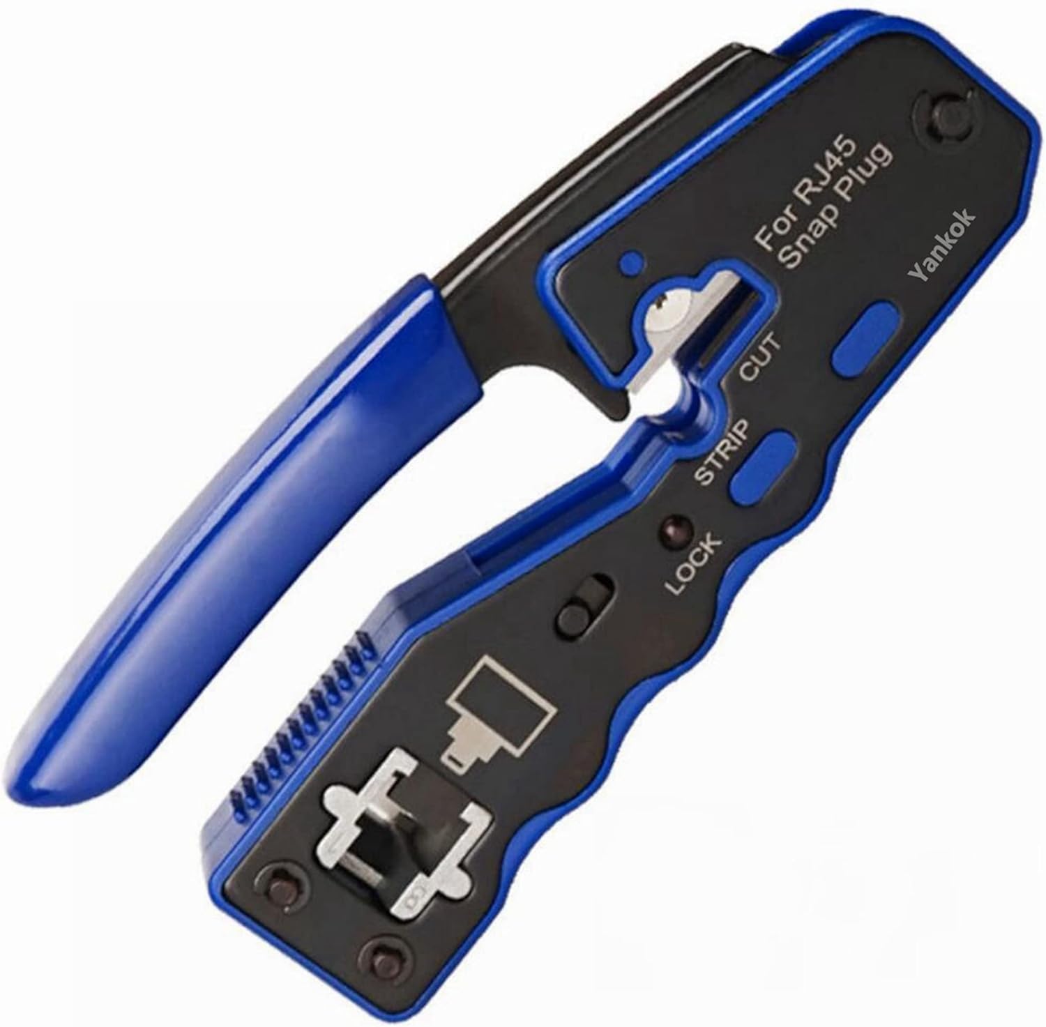 Yankok [RJ45 Pass Through Crimper with Blade Set] Crimps CAT5/5e CAT6/6a CAT7 Shielded and Unshielded RJ45 (8P8C) Network Connectors for Ethernet Cables Blue Handle