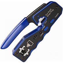 Yankok [RJ45 Pass Through Crimper] for CAT5 CAT5e CAT6 Network Connectors CAT6a CAT7 Shielded Modular Plugs 8P8C Crimp Tool Blue Built-in Pass Through Blade