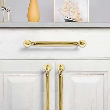 10 Pack 3 inch Hole Center Polished Brass Cabinet Pulls - Heavy Duty Solid Drawer Hardware Handles Kitchen Vanity Bathroom Handles
