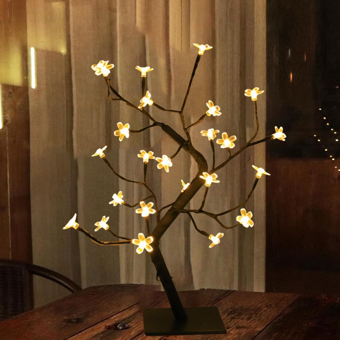 Cherry Blossom Tree Lights,LED Artificial Flower Bonsai Tree,Light up Bonsai Tree for Christmas Indoor Home Bedroom Living Room, Artificial Twig Tree for Xmas Desktop Home Decor