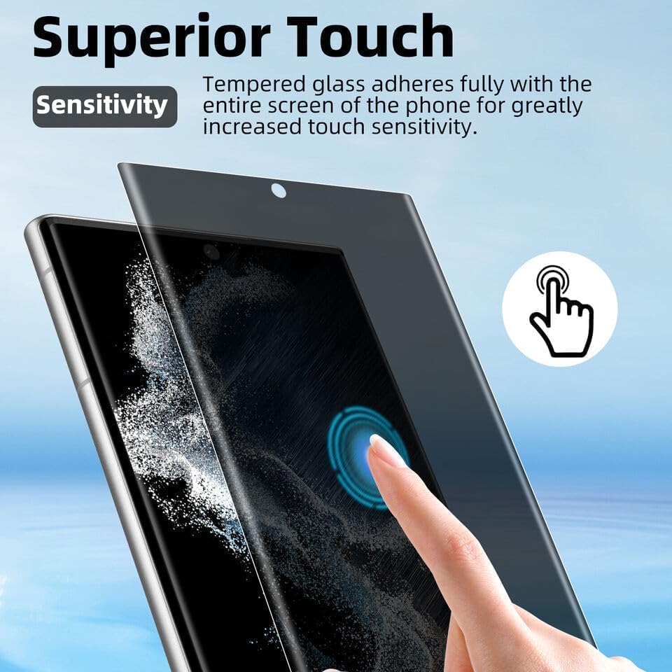 Image of SHILD Privacy Tempered Glass Screen Protector Compatible with Samsung Galaxy S22 Ultra (6.8 Inch) | Curved UV Anti-Spy Screen Guard | 9H Hardness | HD Clear | Fingerprint Sensor Support | Full Coverage | Easy Installation | Pack of 1