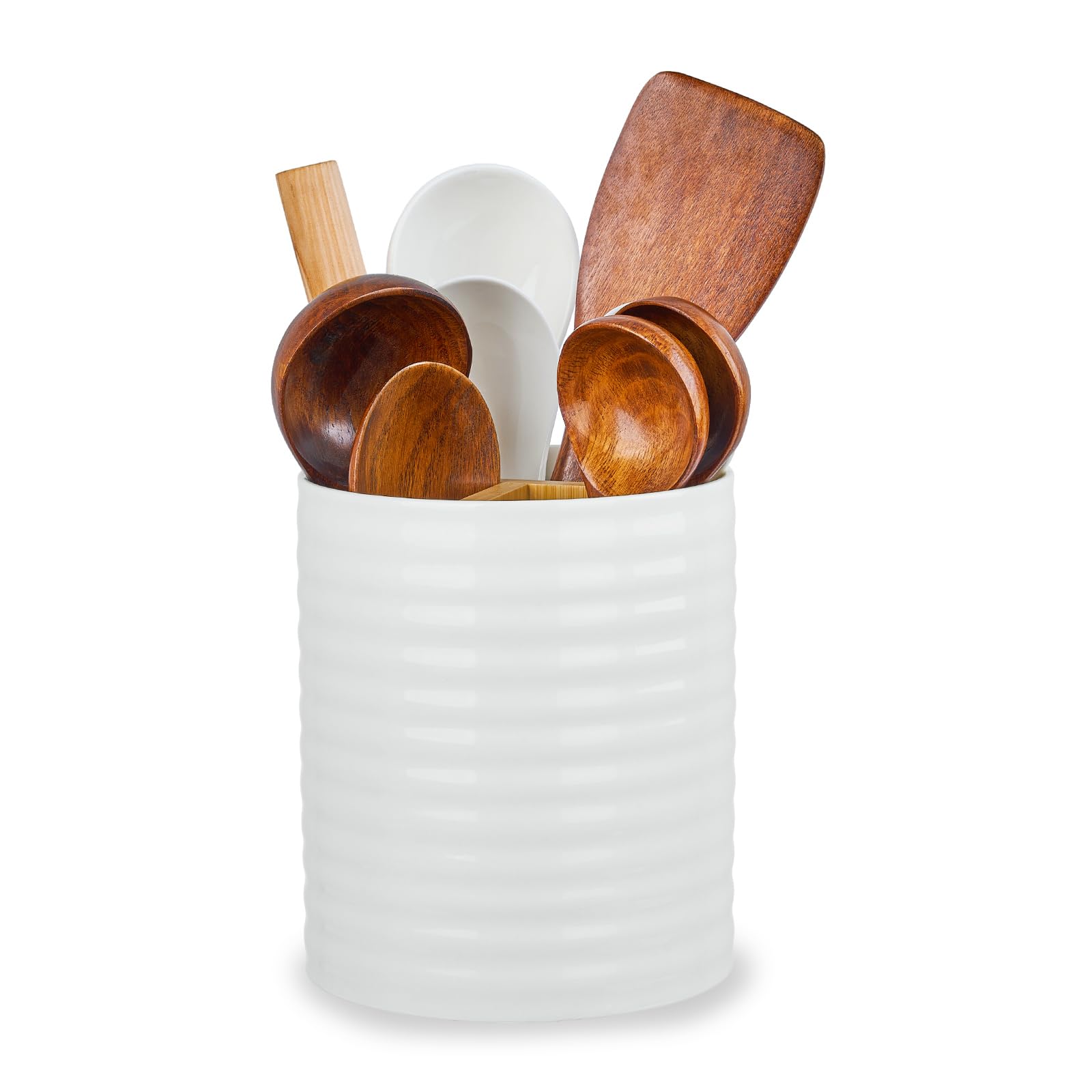 Utensilienhalter, weißer Keramik-Utensilienhalter für Arbeitsplatte, 18,3 cm, großer Kochutensilien-Topf für Küchentheke mit Trennwand, moderner Arbeitsplatten-Organizer für Spatel