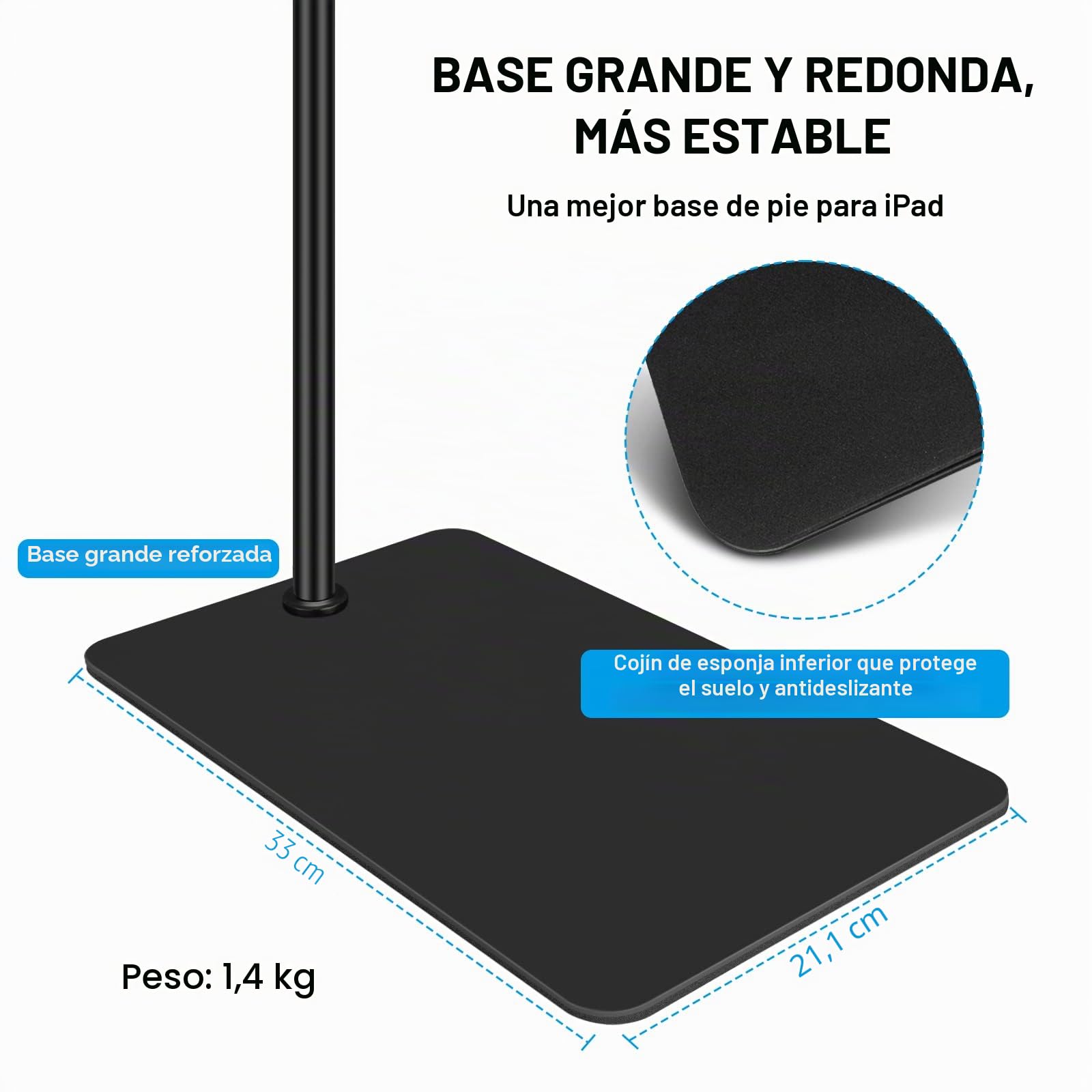 Soporte de suelo para tablet con doble base de peso, soporte de metal giratorio de 360 grados con soporte flexible de cuello de cisne para iPad Mini Air Pro, todos los teléfonos celulares, iPhone y