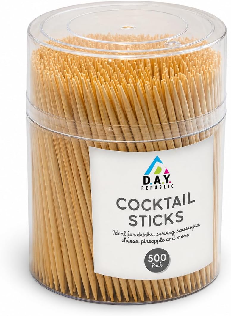 D.A.Y. Republic 500 Cocktail Sticks Wooden, 6cm, Storage Box