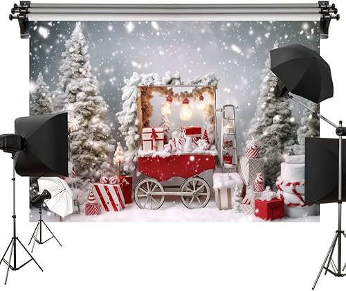 Miniatura 6 de Kate Telón de fondo de Navidad de 6.5 x 6.5 pies (6.6 x 6.6 ft) con diseño de copo de nieve, árbol de Navidad, impresión por computadora, fondo de