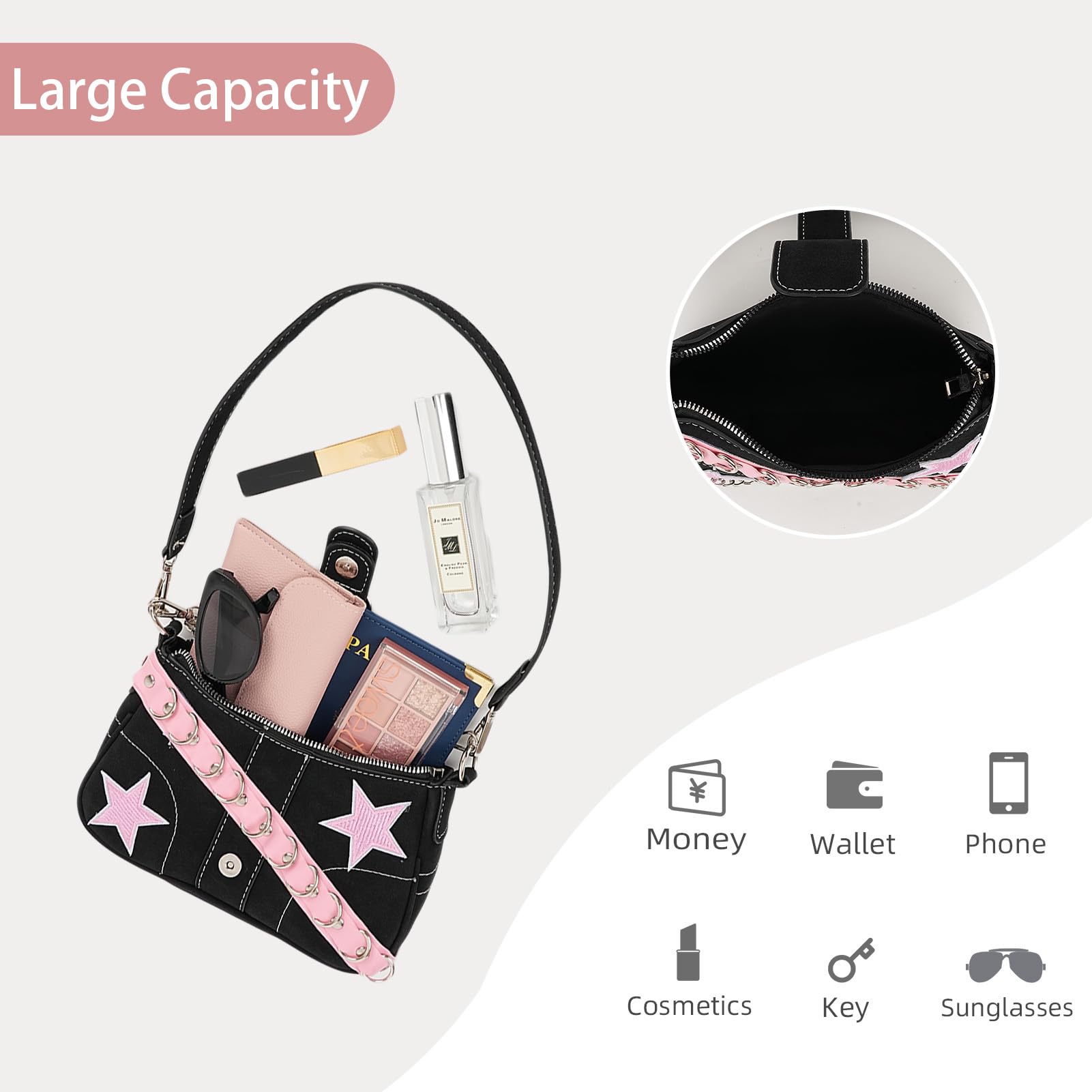 Borsa a Spalla in Pelle per Donne Borsetta con Motivo Catena Stella Y2K Ragazze Cool e Sensazionali Mini Borse in Pelle PU per Donne