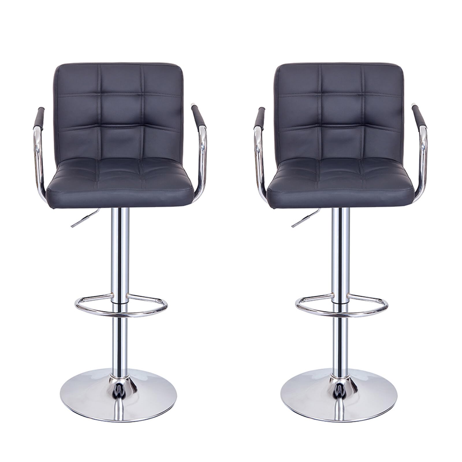 Panana Barstool with Armrest Mid Back Bar Stool for Pub Counter Home Kitchen Breakfast Swivel Chair (2 x Stools, Black)