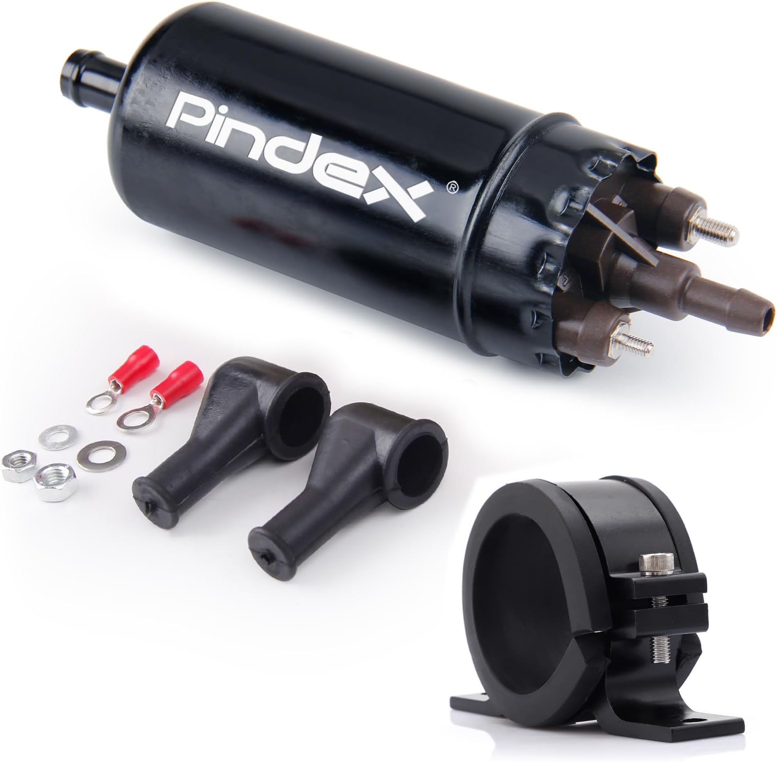 Pindex Universal External In Line Fuel Pump,116 PSI High Pressure 12V Electric Pump Injection Systems Compatible with 0580464070 0580453911 0580463017 0580464023,Black