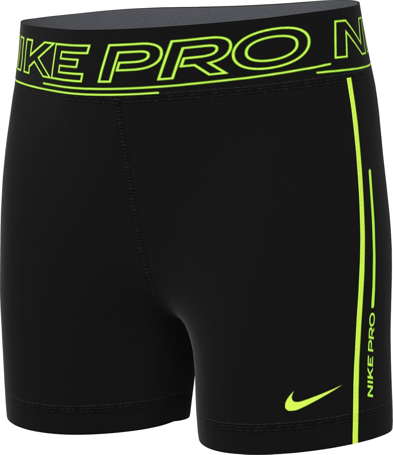 Nike Pro Girls' Dri-FIT 3" Biker/Compression Shorts, Black/Volt/Volt