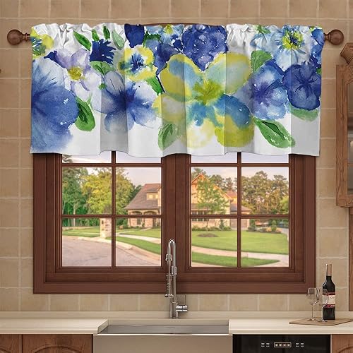 Miniatura 13 de Cortina cenefa, patrón japonés floral, cortinas de cocina, con bolsillo para cortina, cenefa de tratamiento para ventana de baño, 42 x 18 pulgadas