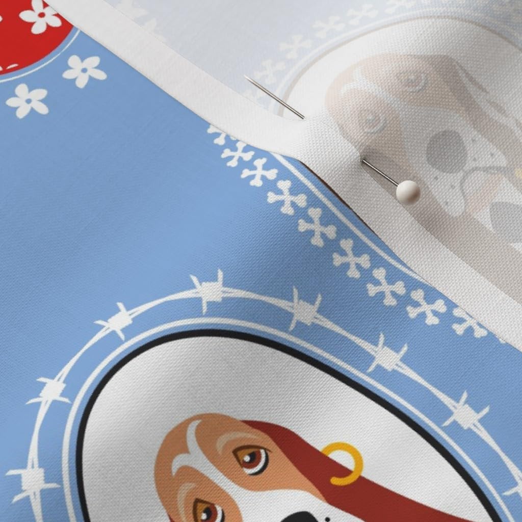 Spoonflower Fabric - Basset Family Portraits Blue Dogs Frames Hound Fun Printed on Petal Signature Cotton Fabric by The Yard - Sewing Quilting Apparel Crafts Decor