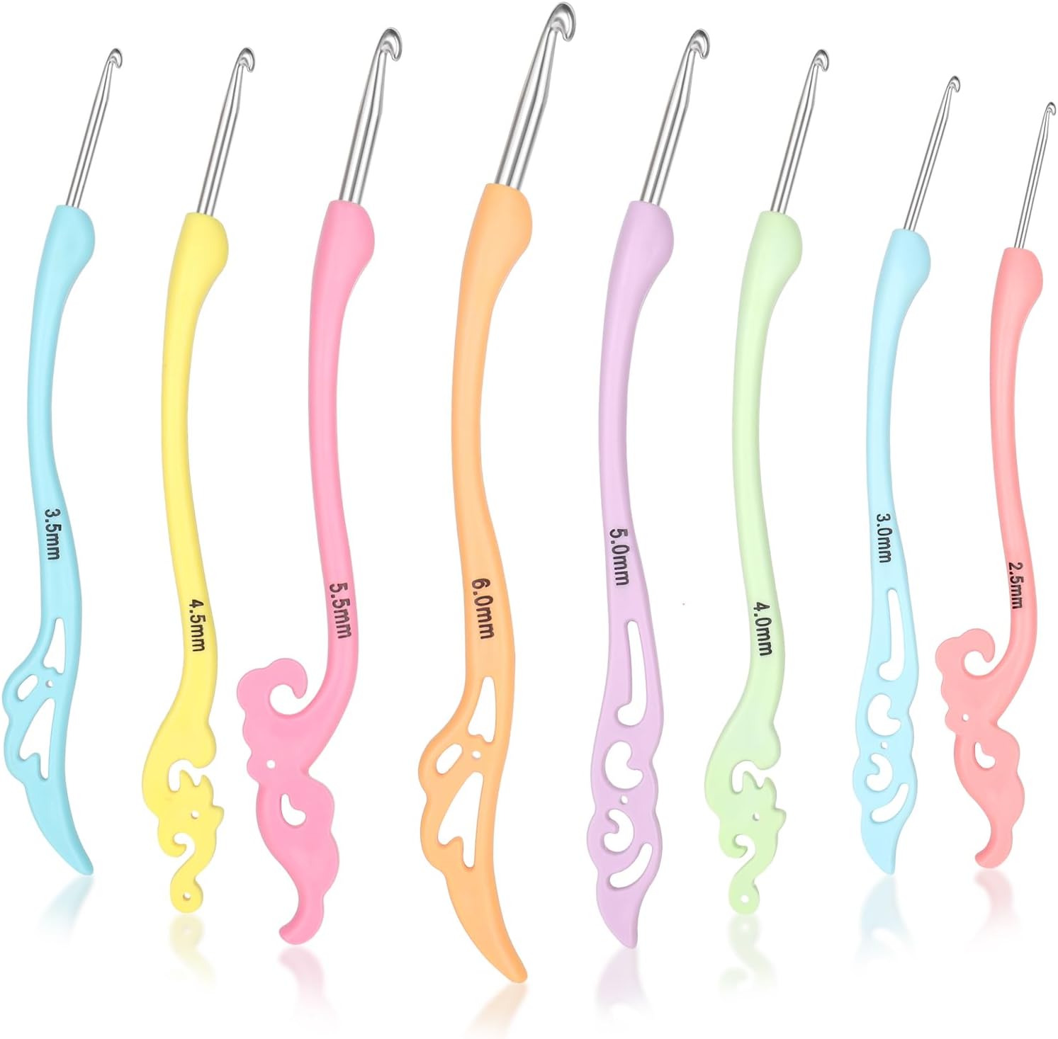 Katech Crochet Hooks 8 Pieces Different Sizes (2.5mm-6.0mm) Smooth Knitting Needles Ergonomic Handle Retro Fancy Crochet Needle Hand DIY Crafts Yarn Weaving Tools for Crochet Lovers