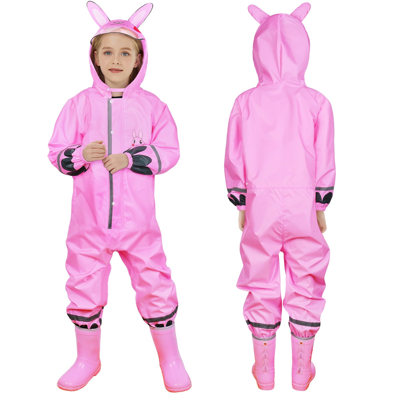 HAGOT Regenanzug Kinder, Kinder Regenanzug, Mädchen Jungen Regenmäntel, Regenoverall Jungen Mädchen Regenponcho mit Kapuze Regenjacken, Einteilig Regenkleidung, Wiederverwendbar