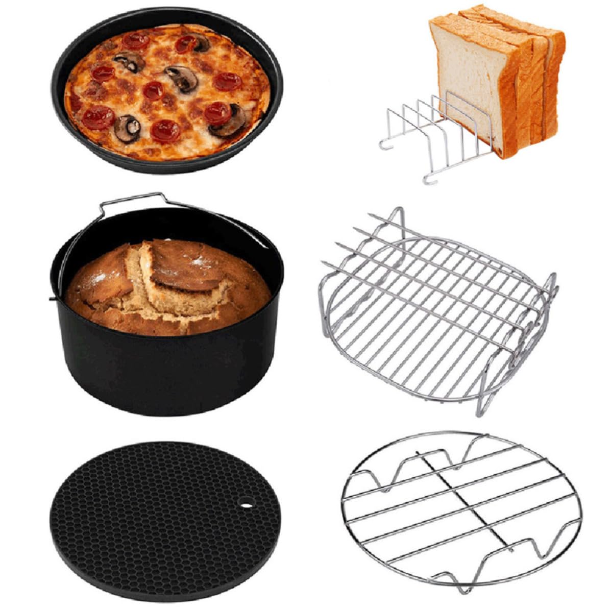 Kit de 6 Piezas de Accesorios para Freidora de Aire Sartén Antiadherente y Acero Inoxidable, Adecuado para Cocinar y Hornear en Casa