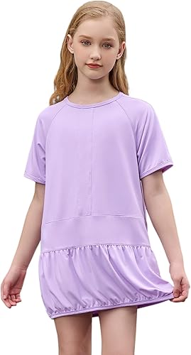 Jxstar Girls Summer T Shirt Dress Casual Loose Short Sleeve Dresses Solid Color 